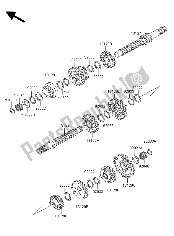 All parts for the Transmission of the Kawasaki KLF 300 2003