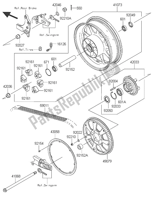 All parts for the Rear Hub of the Kawasaki Vulcan 1700 Nomad ABS 2016