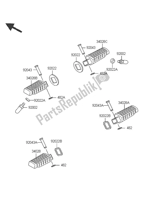 All parts for the Footrests of the Kawasaki ER 5 500 2005