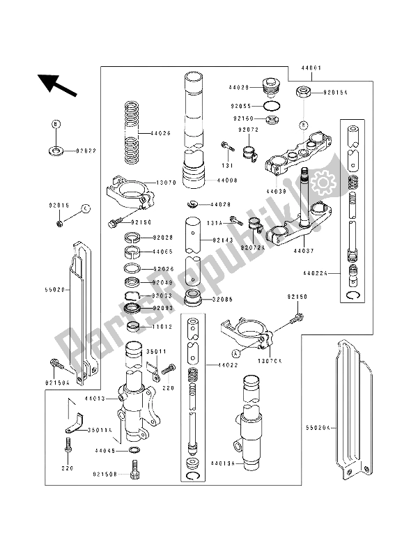 Tutte le parti per il Forcella Anteriore del Kawasaki KDX 125 1993