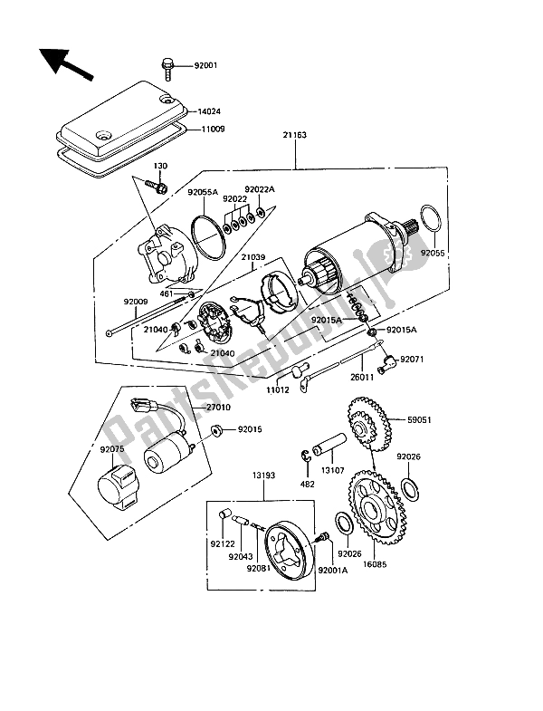 Alle onderdelen voor de Startmotor van de Kawasaki GT 550 1989