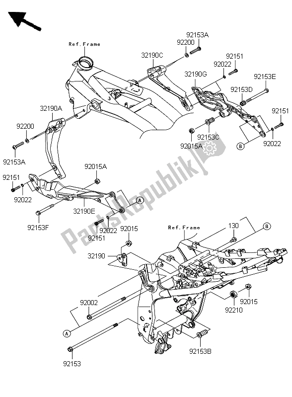 Alle onderdelen voor de Motorsteun van de Kawasaki Z 750 2008