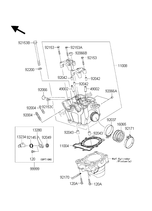 All parts for the Cylinder Head of the Kawasaki KX 250F 2004