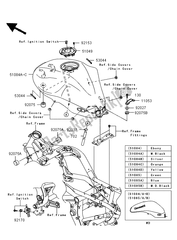 Toutes les pièces pour le Réservoir D'essence du Kawasaki ER 6N 650 2007