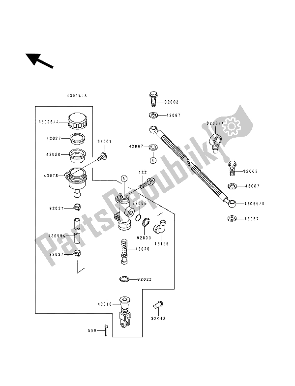 All parts for the Rear Master Cylinder of the Kawasaki KLE 500 1992