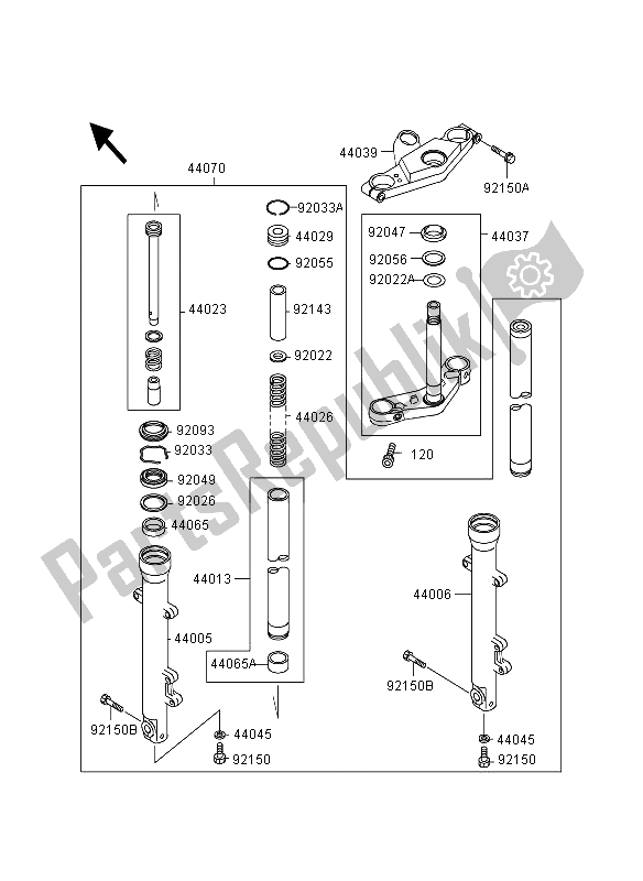 All parts for the Front Fork of the Kawasaki GPZ 500S 1995