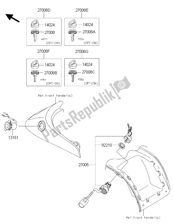 All parts for the Ignition Switch of the Kawasaki Brute Force 750 4X4I EPS HFF 2015