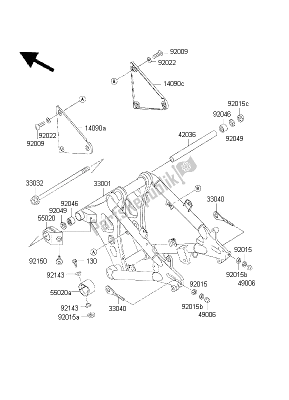 All parts for the Swingarm of the Kawasaki VN 800 Drifter 2001