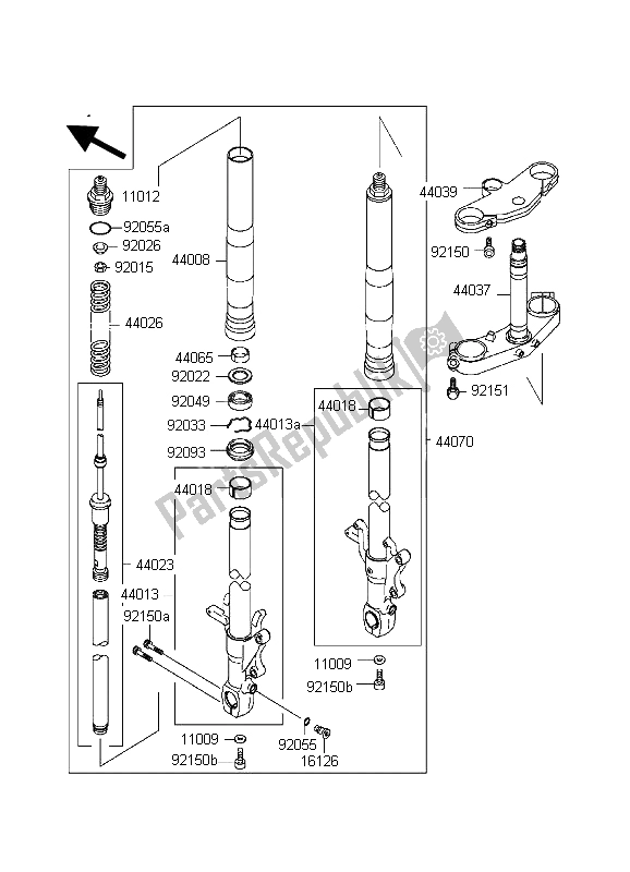 All parts for the Front Fork of the Kawasaki Ninja ZX 7R 750 1998