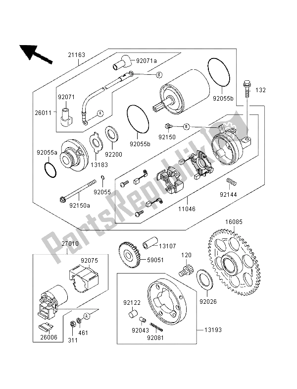 All parts for the Starter Motor of the Kawasaki ZXR 400 1997