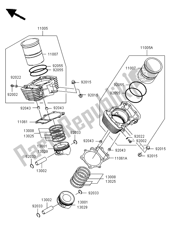 Toutes les pièces pour le Cylindre Et Piston du Kawasaki VN 1600 Mean Streak 2007