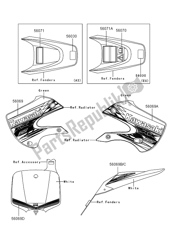 All parts for the Labels (green) of the Kawasaki KX 65 2013