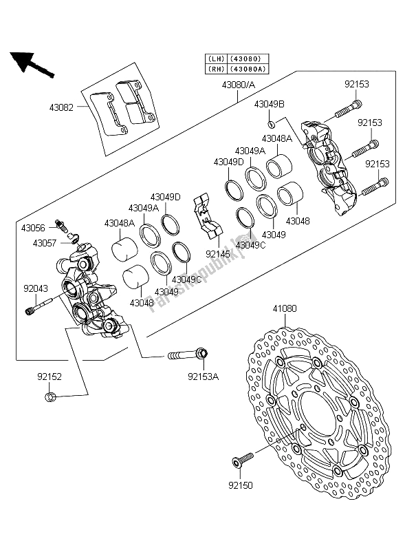 Tutte le parti per il Freno Anteriore del Kawasaki Ninja ZX 10R 1000 2008