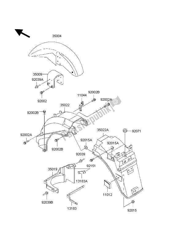 Alle onderdelen voor de Spatborden van de Kawasaki 1000 GTR 1998