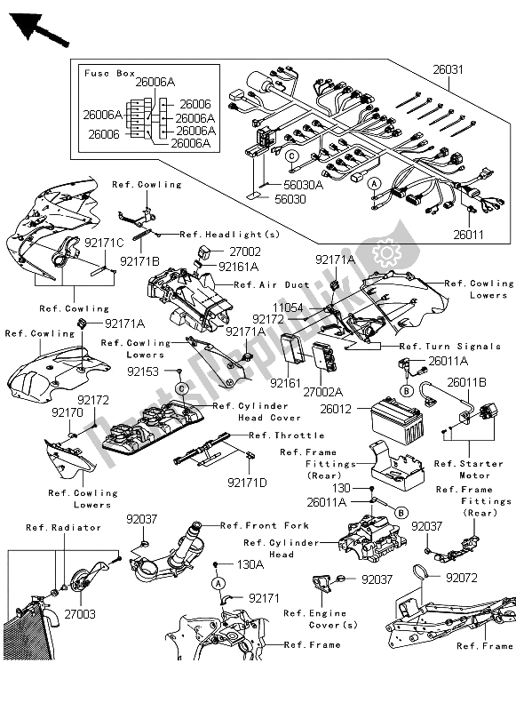 Todas as partes de Equipamento Elétrico Do Chassi do Kawasaki Ninja ZX 6R 600 2008