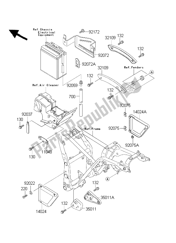 Tutte le parti per il Custodia Della Batteria del Kawasaki EL 252 2003