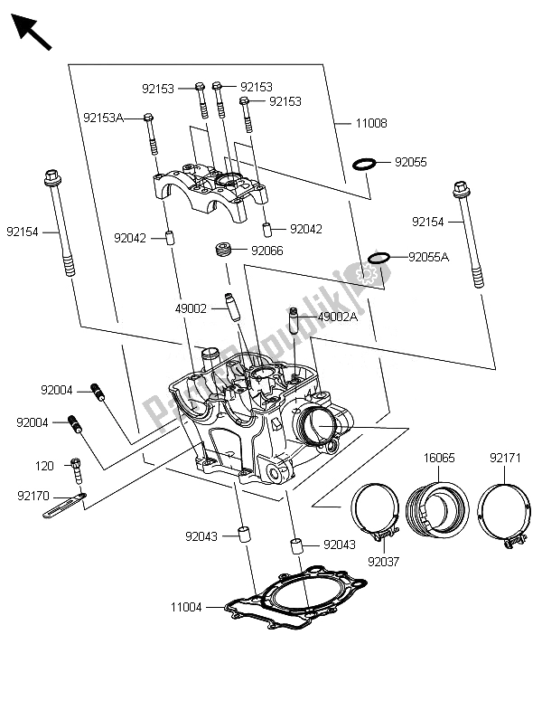 All parts for the Cylinder Head of the Kawasaki KX 250F 2014