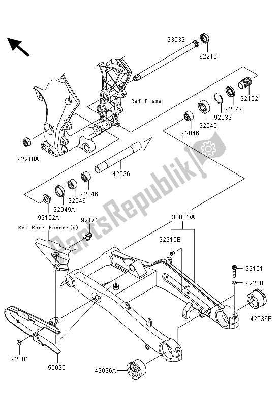All parts for the Swingarm of the Kawasaki Z 1000 SX 2013