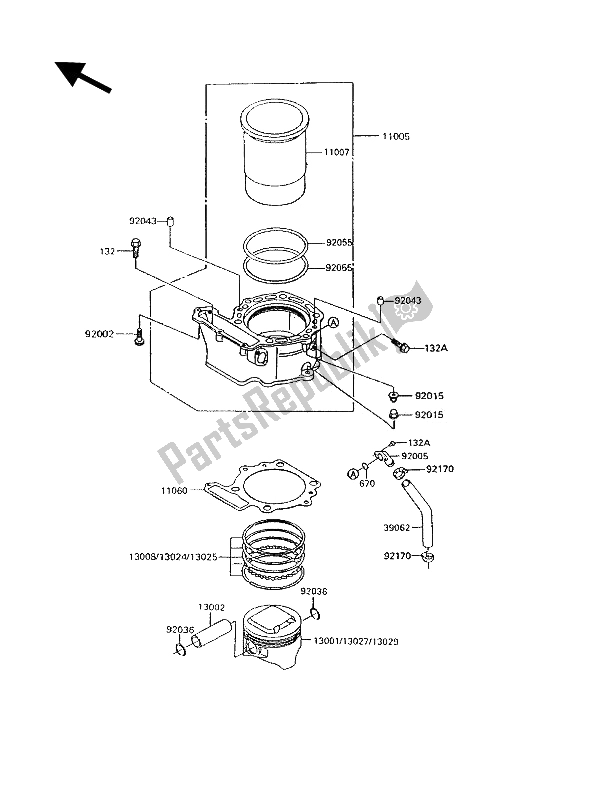 Alle onderdelen voor de Cilinder & Zuiger (s) van de Kawasaki KLR 600 1994
