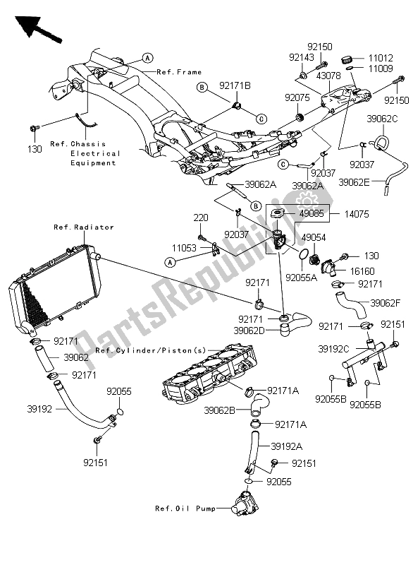 Alle onderdelen voor de Waterpijp van de Kawasaki Z 750 2008