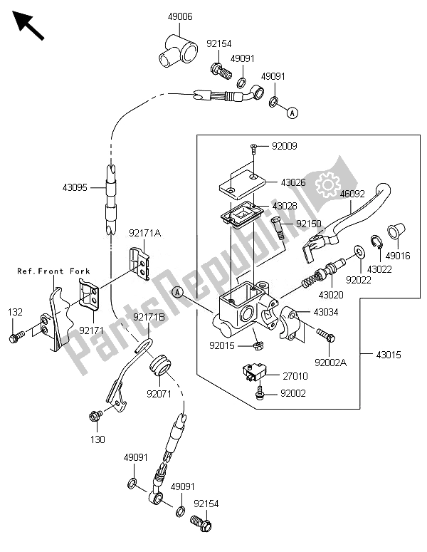 All parts for the Front Master Cylinder of the Kawasaki KLX 250 2014