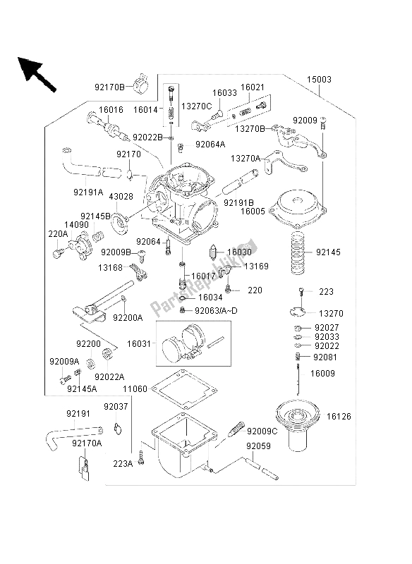 Alle onderdelen voor de Carburator van de Kawasaki Eliminator 125 2000