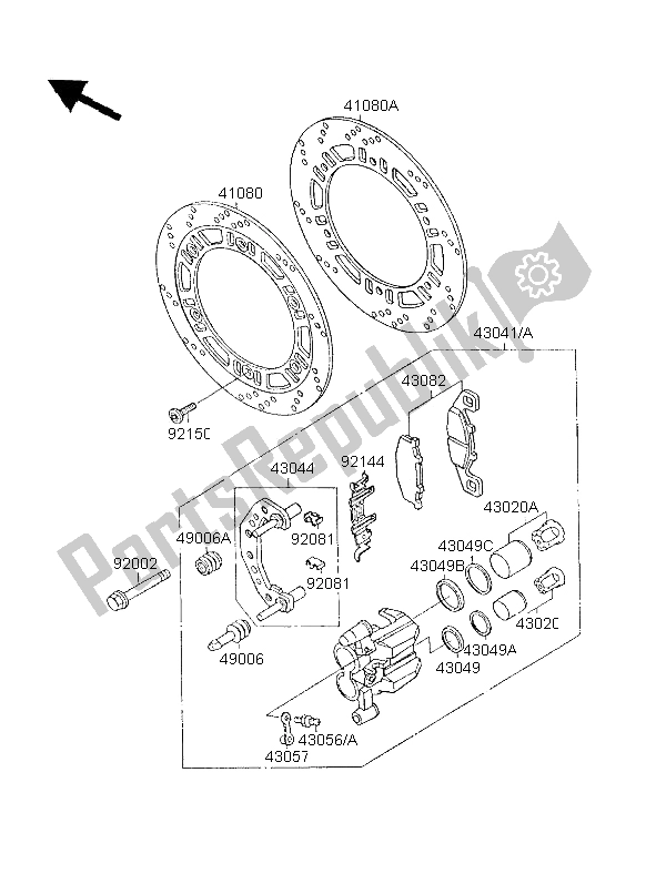 Alle onderdelen voor de Voor Rem van de Kawasaki GPX 600R 1996