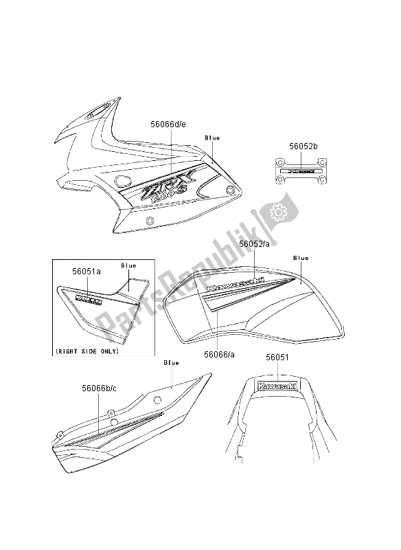 All parts for the Decals (blue) of the Kawasaki ZRX 1200S 2003