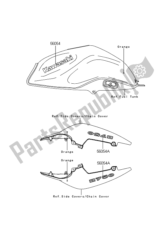 Todas las partes para Calcomanías (naranja) de Kawasaki Z 750 2008