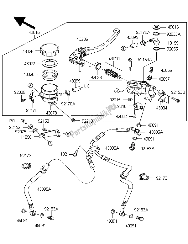 Tutte le parti per il Pompa Freno Anteriore del Kawasaki Z 1000 SX 2012