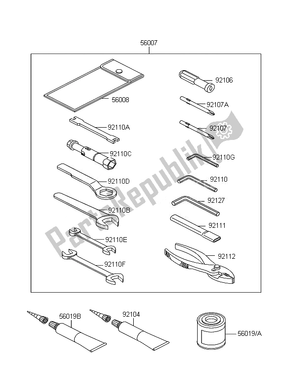 Alle onderdelen voor de Eigenaars Tools van de Kawasaki KLE 500 2007