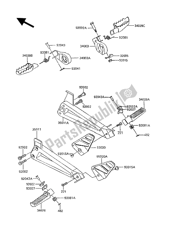 Toutes les pièces pour le Repose-pieds du Kawasaki KLR 600 1993