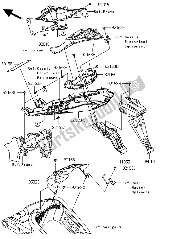 Tutte le parti per il Parafango Posteriore del Kawasaki Ninja ZX 6R ABS 600 2014