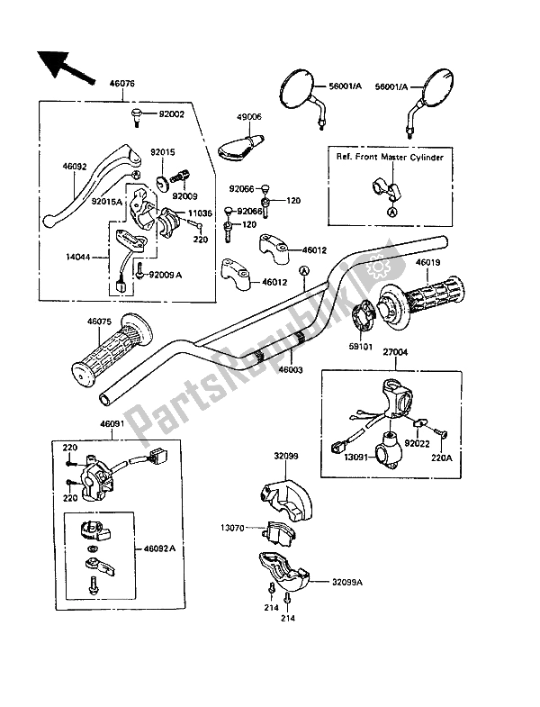Alle onderdelen voor de Stuur van de Kawasaki KLR 250 1988