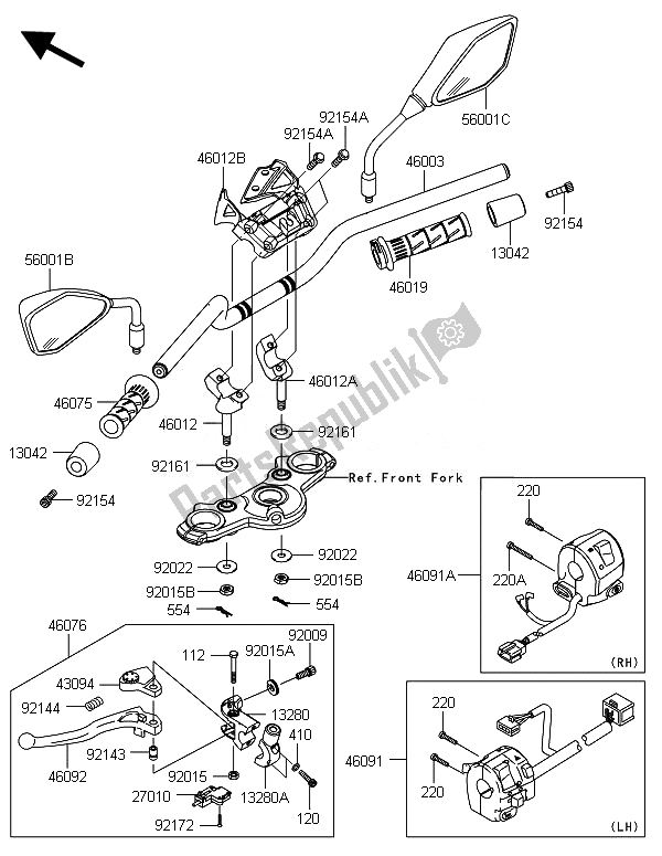 All parts for the Handlebar of the Kawasaki ER 6N ABS 650 2014