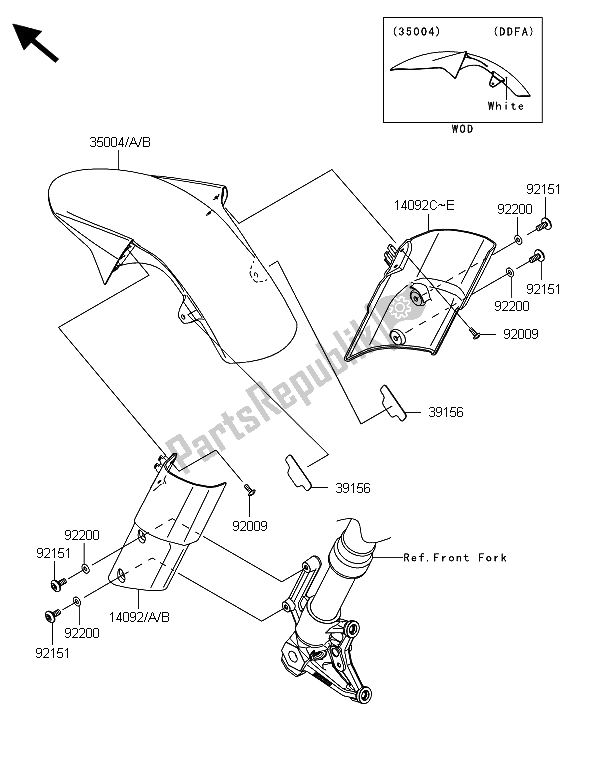 Tutte le parti per il Parafango Anteriore del Kawasaki Z 1000 2013