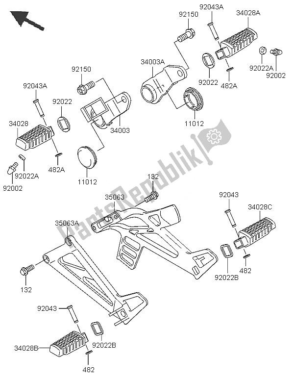 All parts for the Footrests of the Kawasaki KLE 500 2005