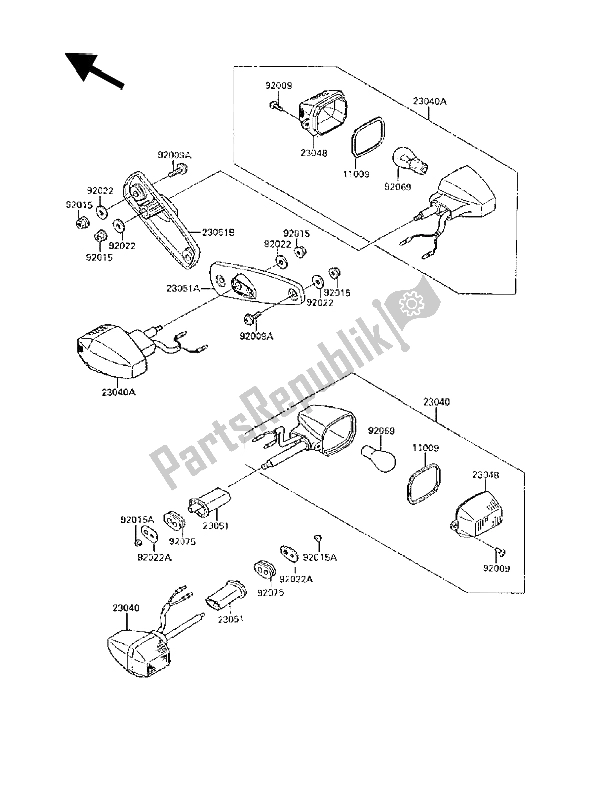 All parts for the Turn Signals of the Kawasaki GPX 250R 1988