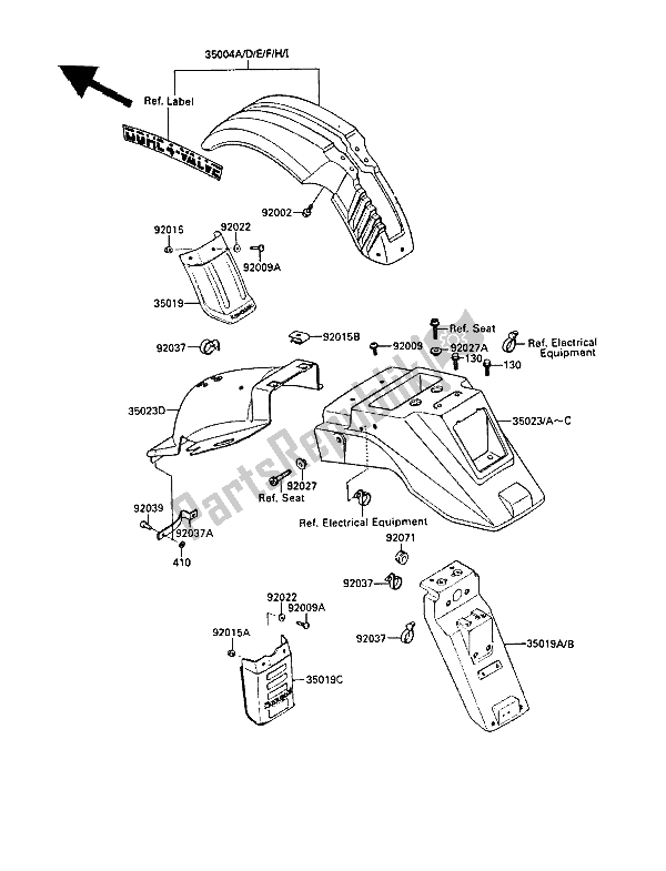 Tutte le parti per il Parabordi del Kawasaki KLR 500 1987