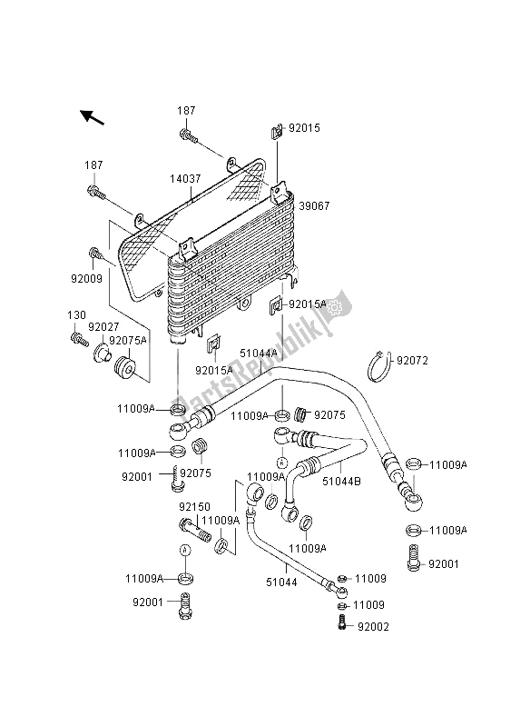 All parts for the Oil Cooler of the Kawasaki GPZ 1100 1995