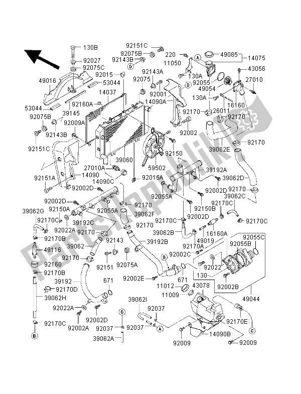 Tutte le parti per il Termosifone del Kawasaki ZRX 1100 1998