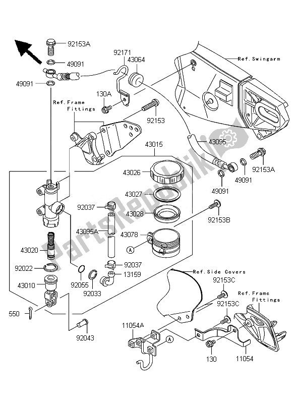 Alle onderdelen voor de Achterste Hoofdcilinder van de Kawasaki Ninja ZX 10R 1000 2007