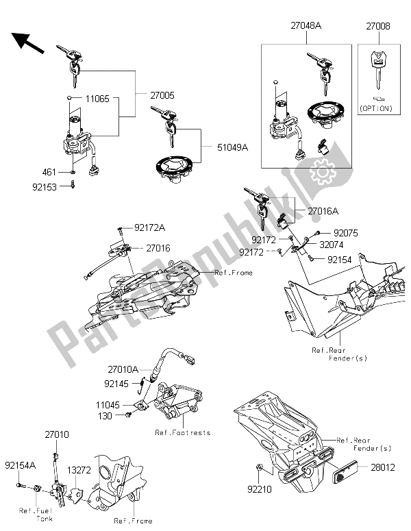 All parts for the Ignition Switch of the Kawasaki Ninja 300 2015