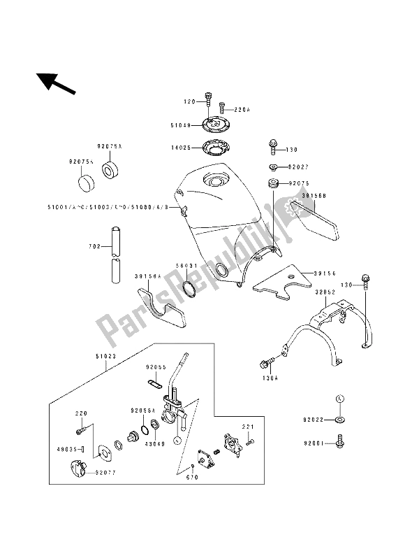 Tutte le parti per il Serbatoio Di Carburante del Kawasaki KLE 500 1991