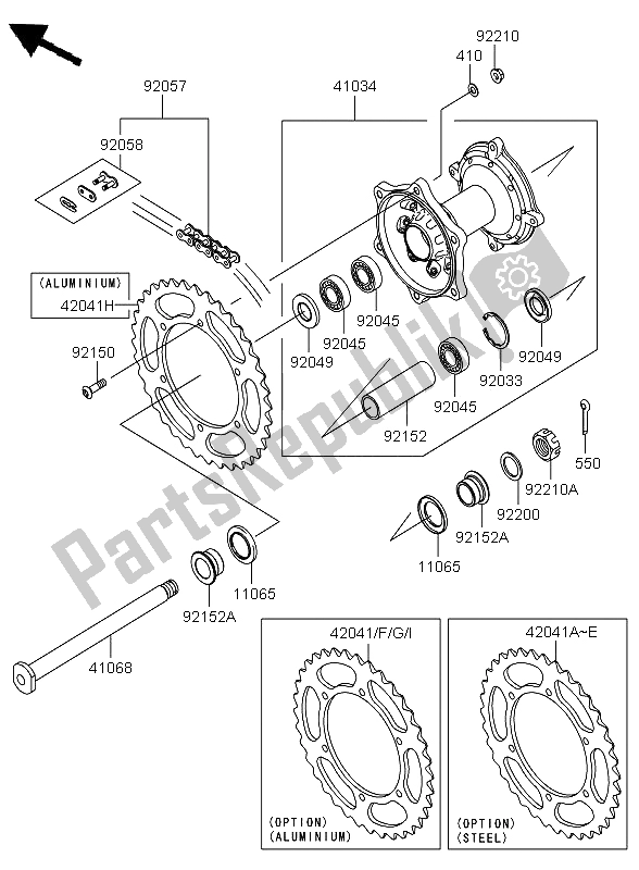 All parts for the Rear Hub of the Kawasaki KX 450F 2011