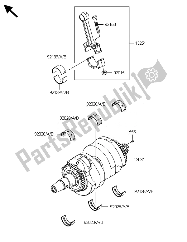 All parts for the Crankshaft of the Kawasaki Versys 1000 ABS 2014