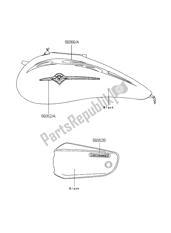 Todas as partes de Decalques (preto) do Kawasaki VN 1600 Mean Streak 2004