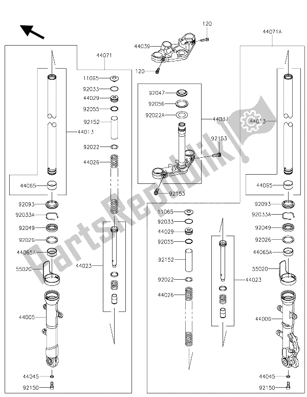 All parts for the Front Fork of the Kawasaki Z 300 2015