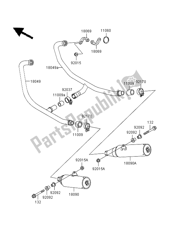 Alle onderdelen voor de Geluiddemper van de Kawasaki GPZ 500S 1996