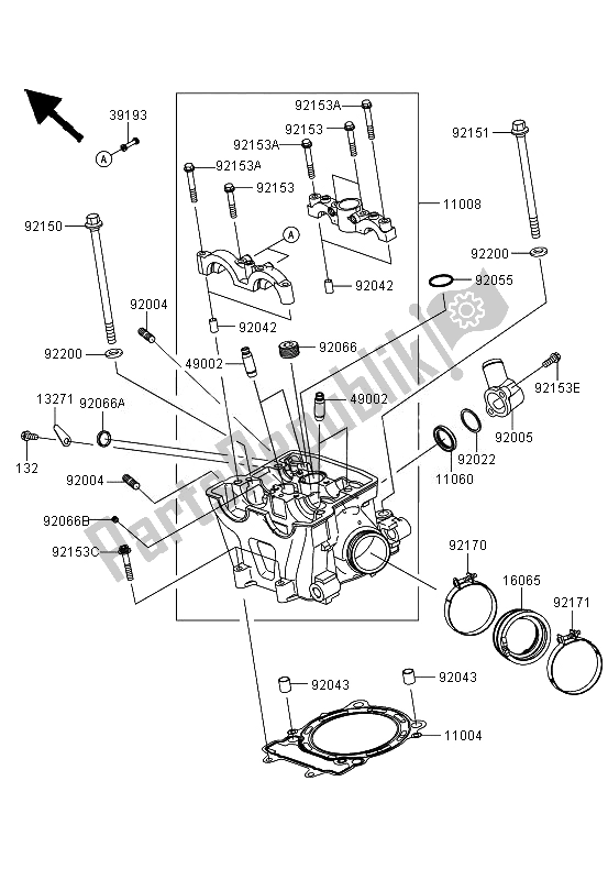 All parts for the Cylinder Head of the Kawasaki KFX 450R 2010